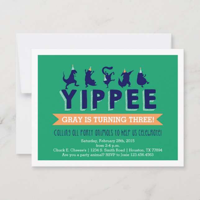 Invitación al cumpleaños de un fiesta Animal (Anverso)