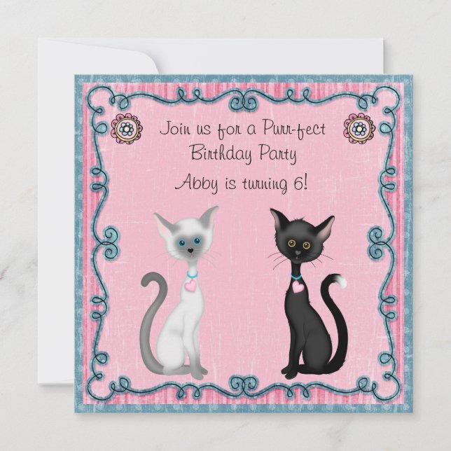 Invitación al cumpleaños de un gato kitty ~ Chicas (Anverso)