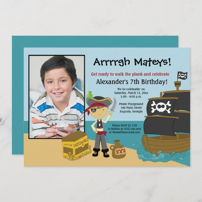 Invitación al cumpleaños de un niño con foto de un (Anverso / Reverso)