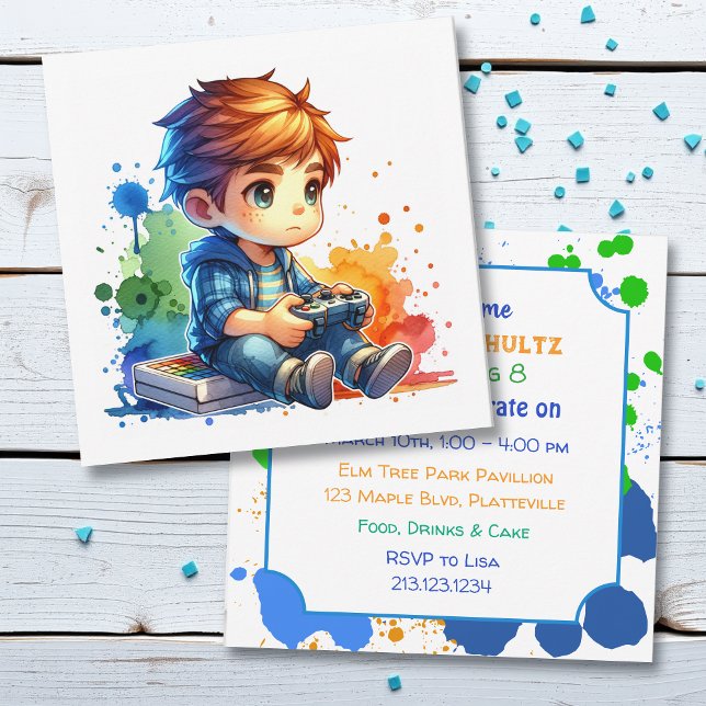 Invitación al cumpleaños de un niño con una pintur (Subido por el creador)
