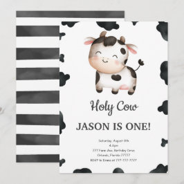 Invitación al cumpleaños de un niño con vaca edita