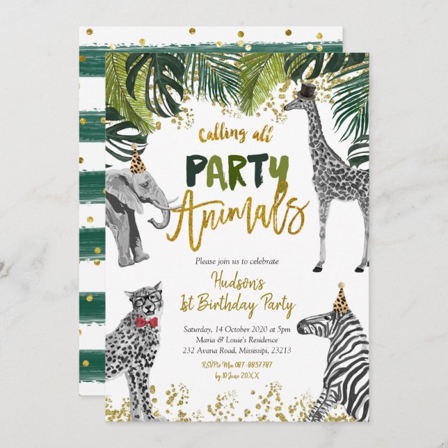 Invitación al cumpleaños de un niño de Safari Fies (Anverso / Reverso)