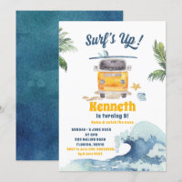 Invitación al cumpleaños de un niño de surf retro