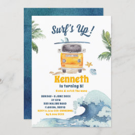 Invitación al cumpleaños de un niño de surf retro