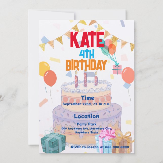 Invitación al cumpleaños de un niño Fiesta colorid (Anverso)