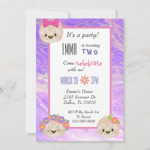 Invitación al cumpleaños de un niño morado rosado