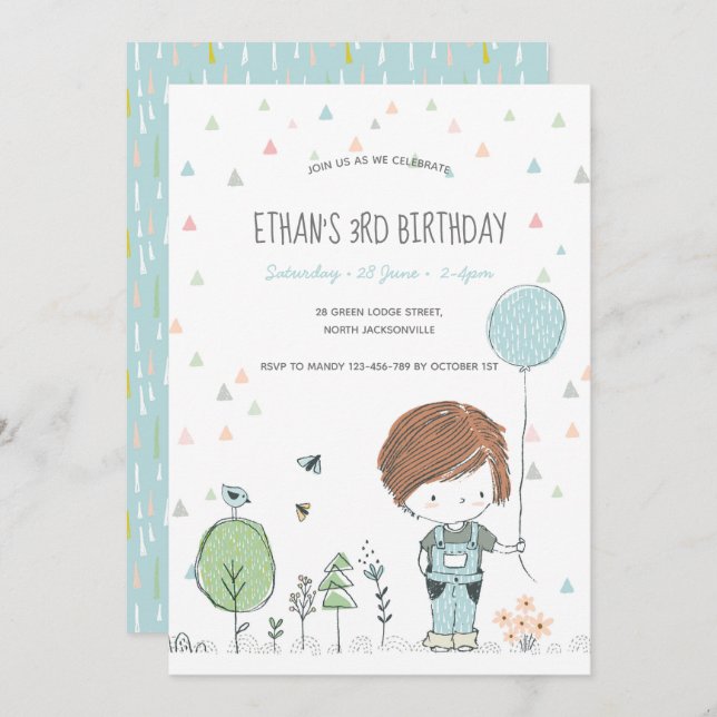 Invitación al cumpleaños de un niño pequeño y capr (Anverso / Reverso)