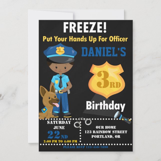 Invitación al cumpleaños de un oficial de policía  (Anverso)