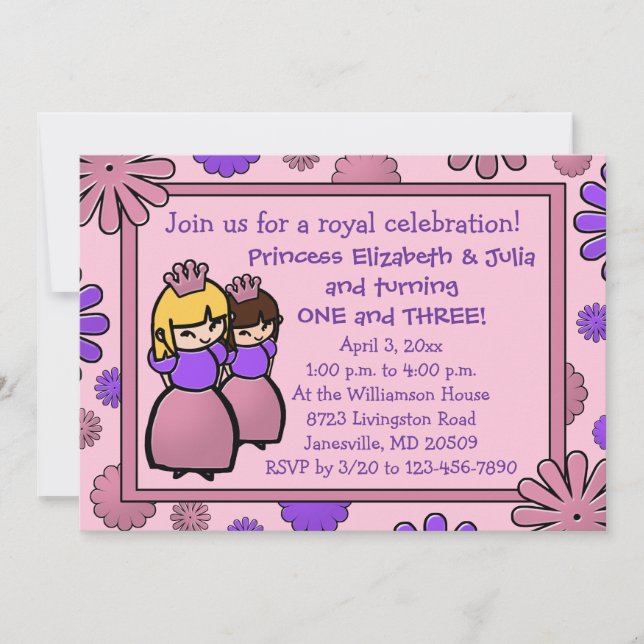 Invitación al cumpleaños de una princesa rosa y mo (Anverso)