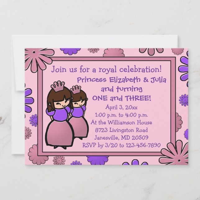 Invitación al cumpleaños de una princesa rosa y mo (Anverso)