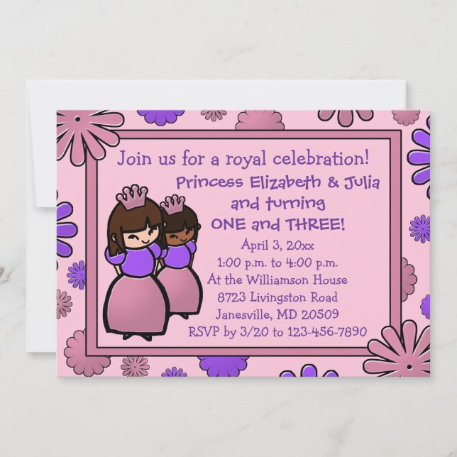 Invitación al cumpleaños de una princesa rosa y mo (Anverso)