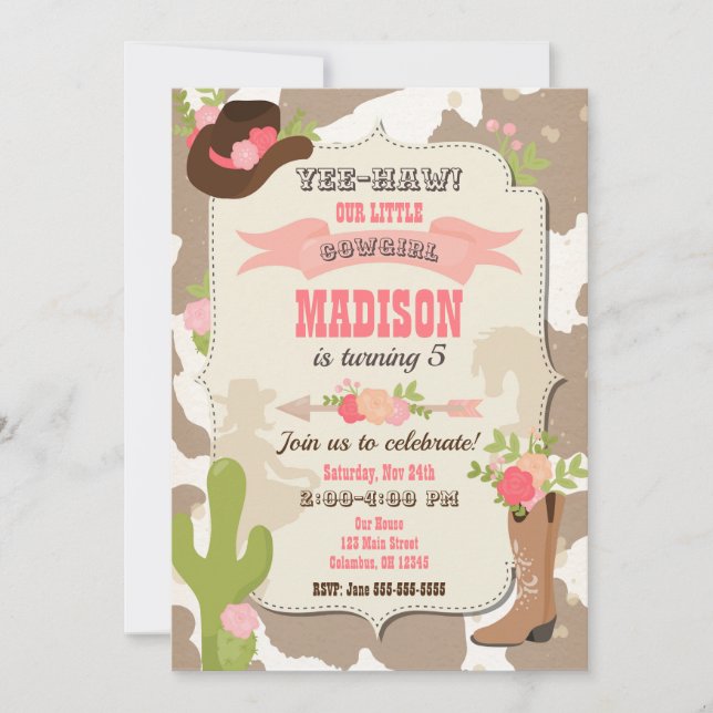 Invitación al cumpleaños de una vaca / Tema occide (Anverso)