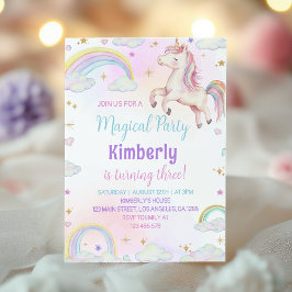 Invitación al cumpleaños de Unicorn Pastel Rainbow
