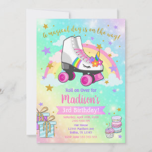 Invitación al cumpleaños de Unicorn Roller Skate