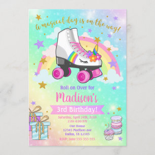 Invitación al cumpleaños de Unicorn Roller Skate