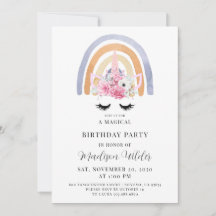 Invitación al cumpleaños de Unicornio y niño arcoi