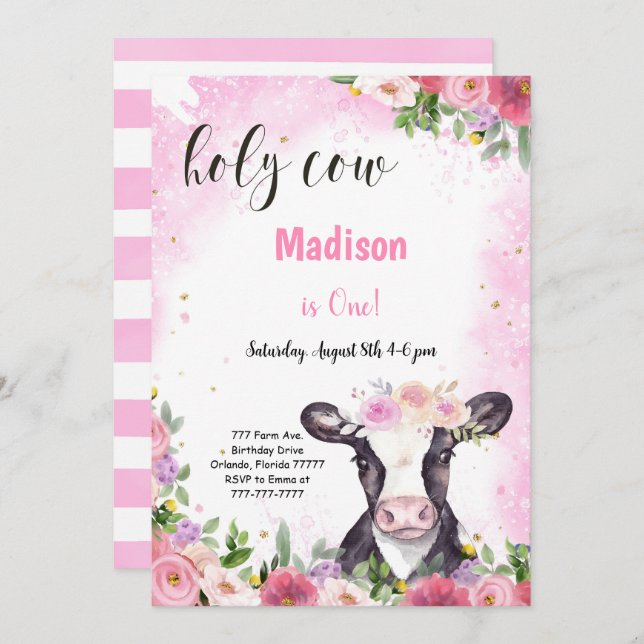 Invitación al cumpleaños de vaca (Anverso / Reverso)