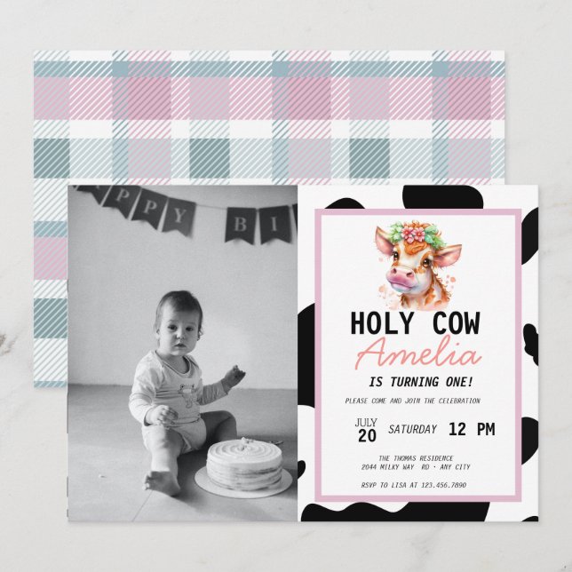 Invitación al cumpleaños de vaca (Anverso / Reverso)