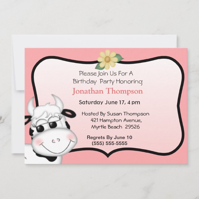 Invitación al cumpleaños de vaca (Anverso)