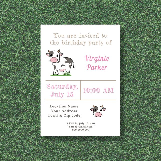 Invitación al cumpleaños de vaca cuta (Cute Cow Birthday Invitation )