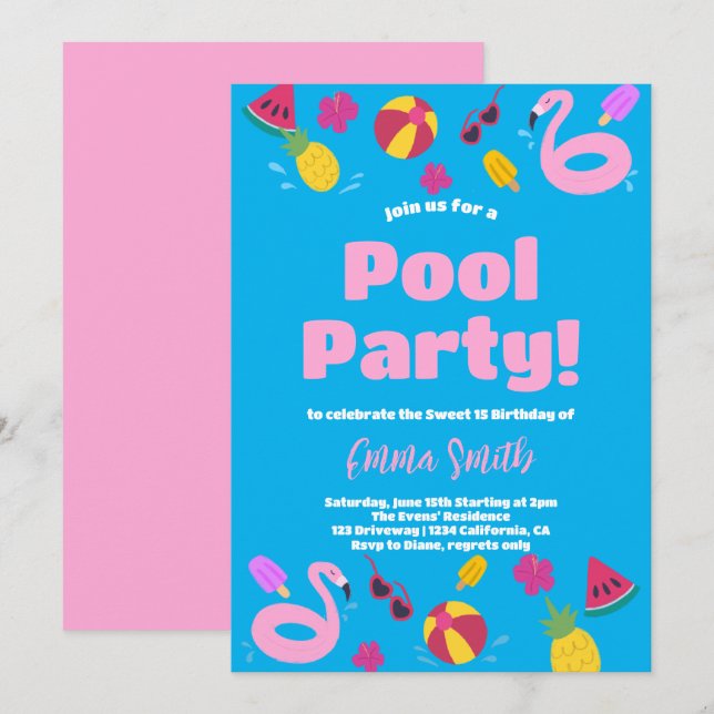 Invitación al cumpleaños de verano del Fiesta de l (Anverso / Reverso)