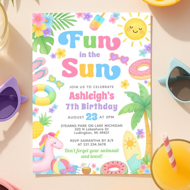 Invitación al cumpleaños de verano - Diversión en  (Summer Birthday Invitation - Fun in the Sun
)