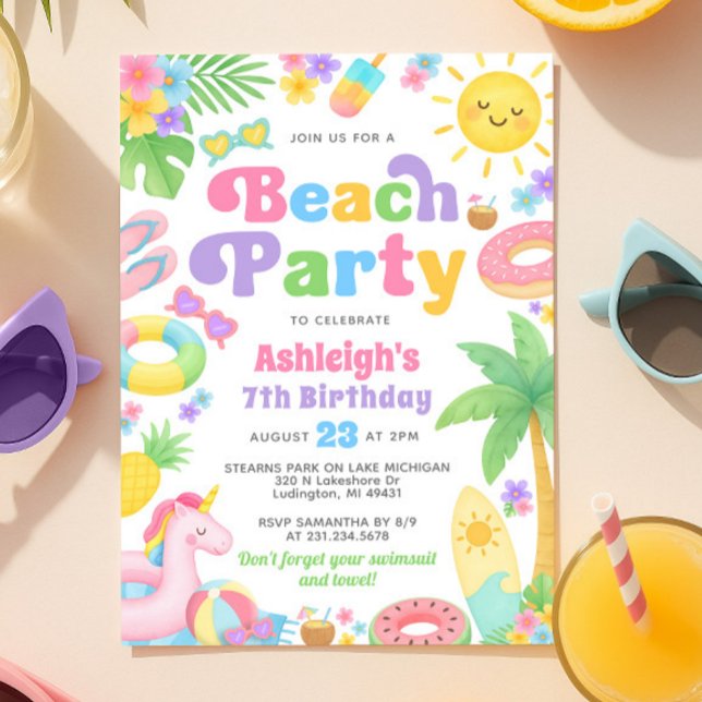 Invitación al cumpleaños de verano - Diversión en  (Summer Birthday Invitation - Fun in the Sun)