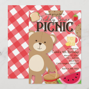 Invitación al cumpleaños de verano picnic del oso 