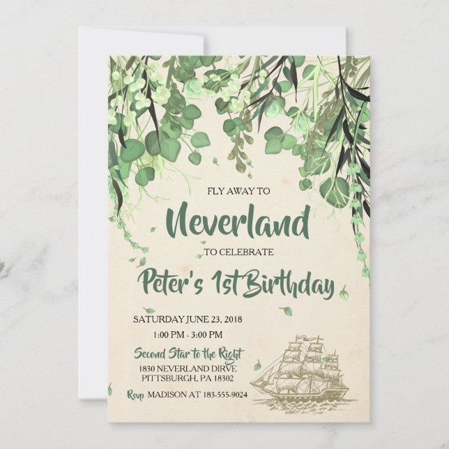 Invitación al cumpleaños de Viña Peter Pan Neverla (Anverso)