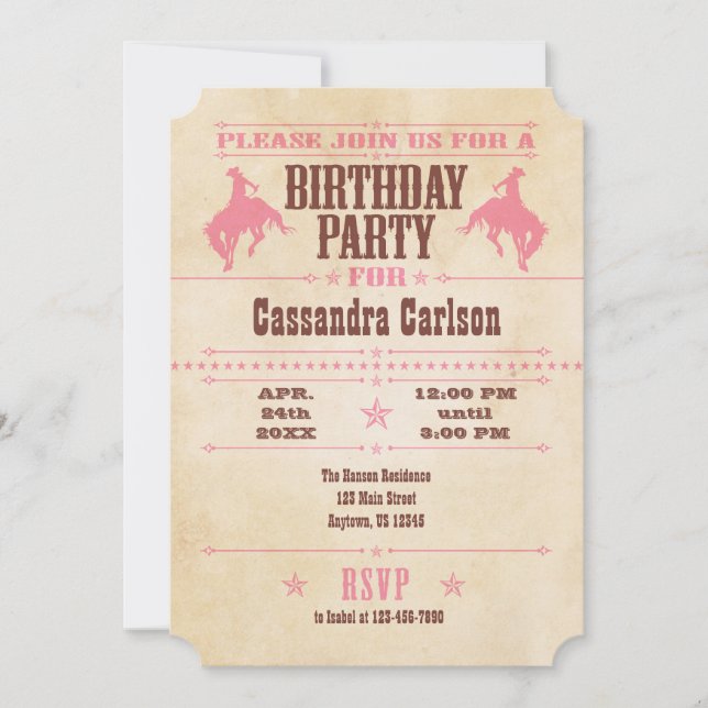 Invitación al cumpleaños de Vintage Pink (Anverso)