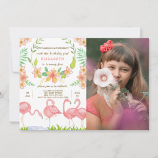 Invitación al cumpleaños de Watercolor Flamingo co