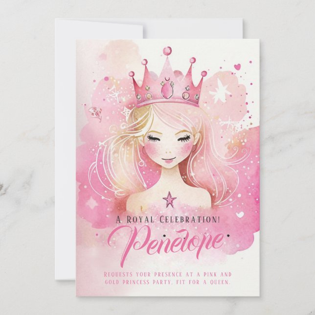Invitación al cumpleaños de Watercolor Princess Fa (Anverso)