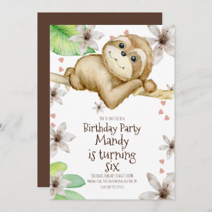 Invitación al cumpleaños de Watercolor Sloth Heart