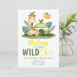 Invitación al cumpleaños de Wild One Giraffe Safar