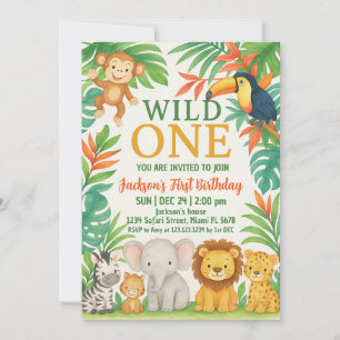 Invitación al cumpleaños de Wild One Safari editab