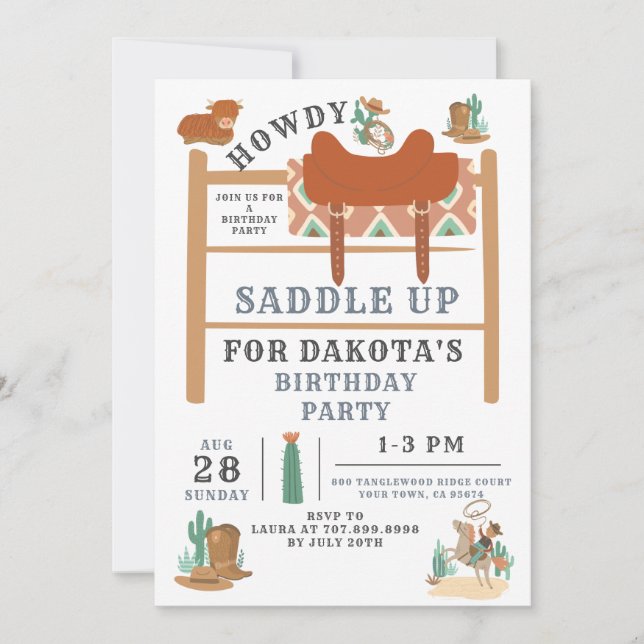 Invitación al cumpleaños de Wild West Cowboy Boy (Anverso)