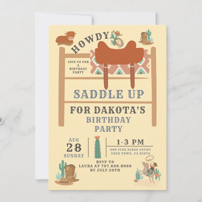 Invitación al cumpleaños de Wild West Cowboy Boy (Anverso)