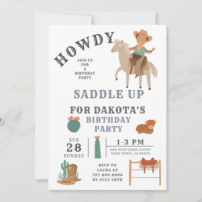 Invitación al cumpleaños de Wild West Cowboy Boy (Anverso)
