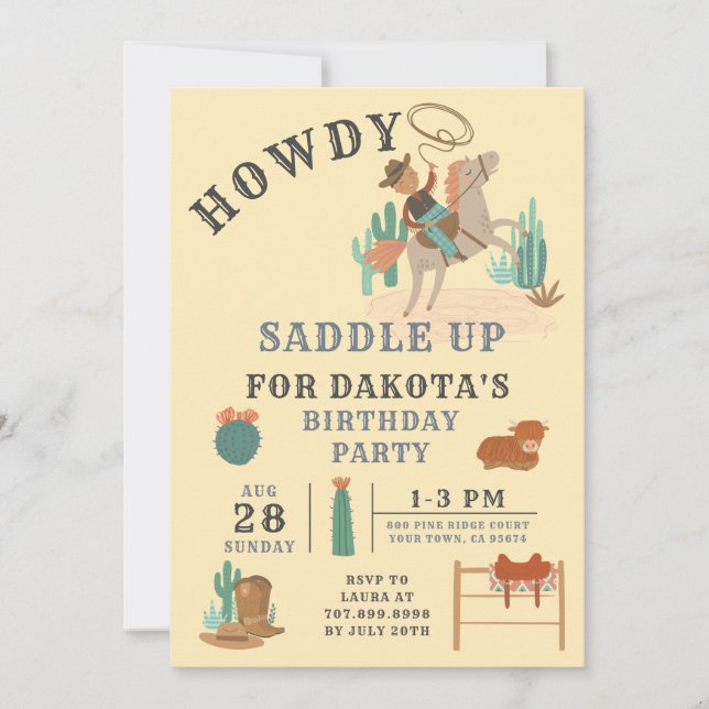 Invitación al cumpleaños de Wild West Cowboy Boy (Anverso)