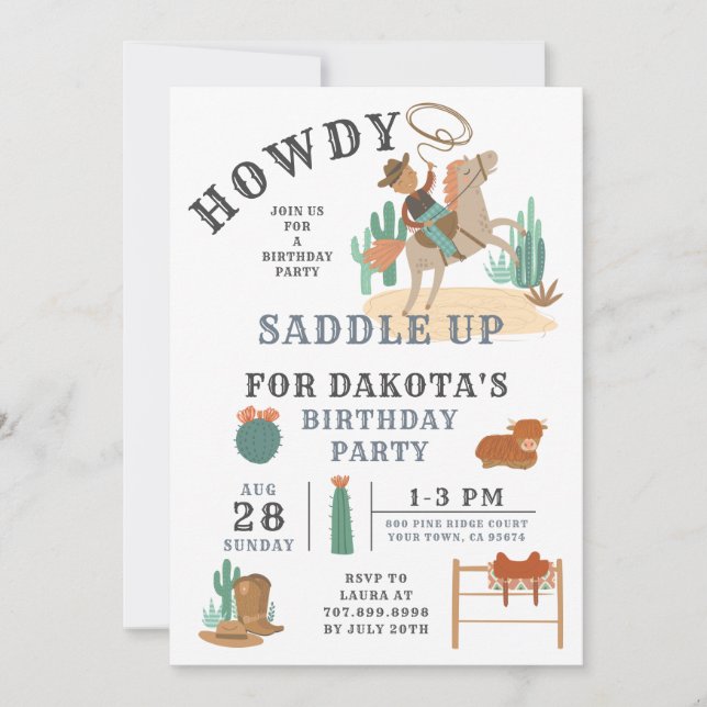 Invitación al cumpleaños de Wild West Cowboy Boy (Anverso)