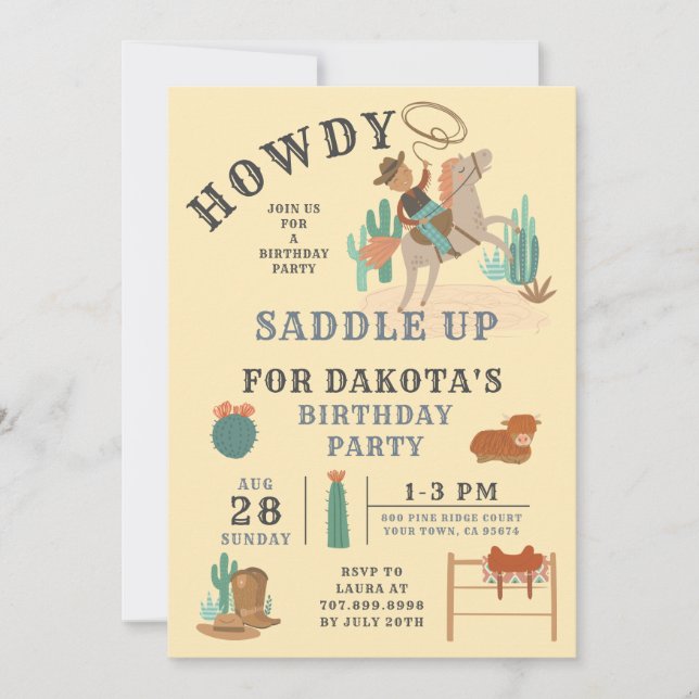 Invitación al cumpleaños de Wild West Cowboy Boy (Anverso)