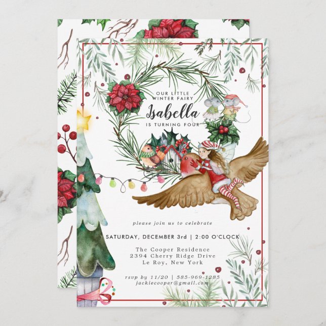 Invitación al cumpleaños de Winter Forest Fairy (Anverso / Reverso)