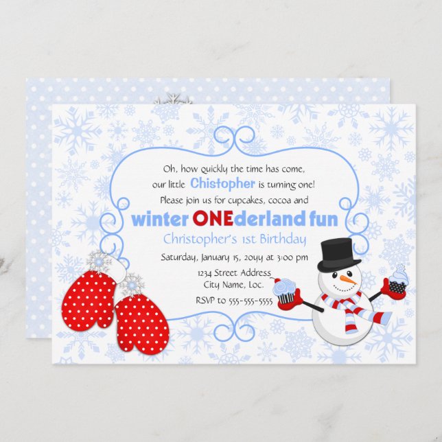 Invitación al cumpleaños de Winter ONEderland (Anverso / Reverso)