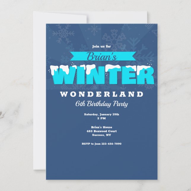 Invitación al cumpleaños de Winter Wonderland (Anverso)