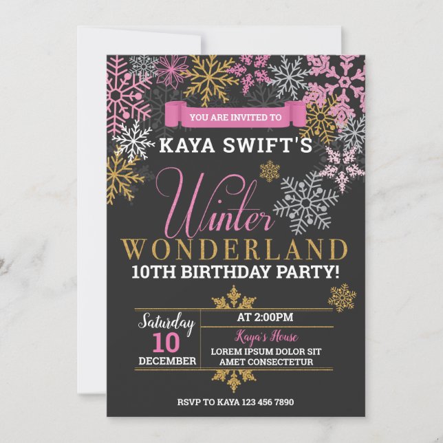 Invitación al cumpleaños de Winter Wonderland (Anverso)