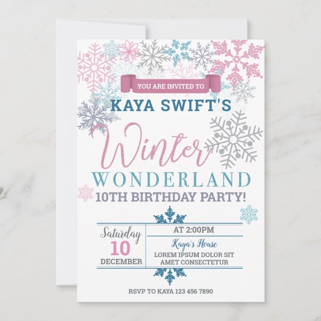 Invitación al cumpleaños de Winter Wonderland (Anverso)