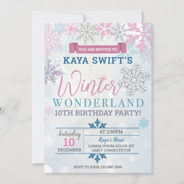 Invitación al cumpleaños de Winter Wonderland (Anverso)