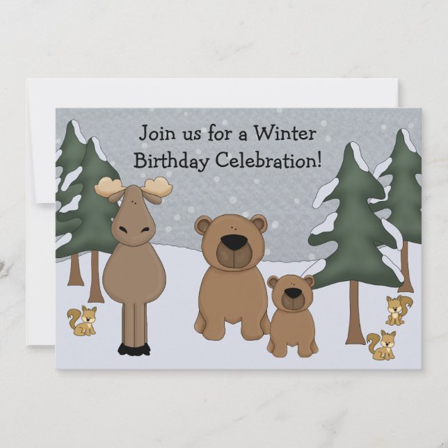 Invitación al cumpleaños de Winter Woodland (Anverso)