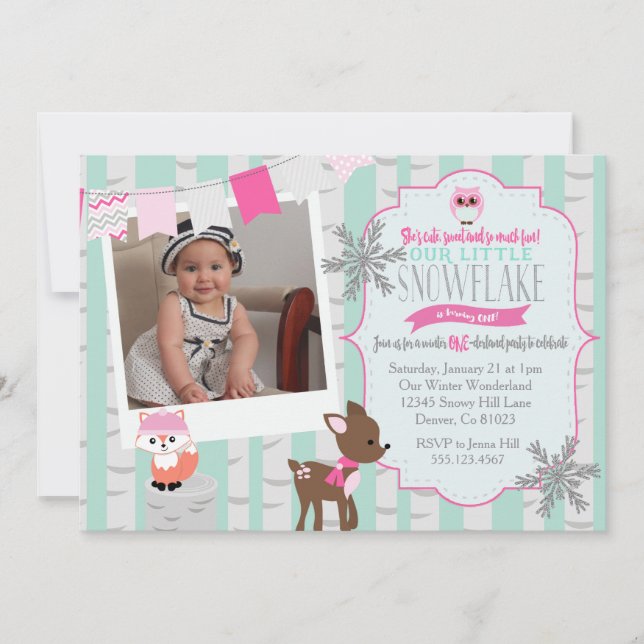 Invitación al cumpleaños de Winter Woodland Onderl (Anverso)