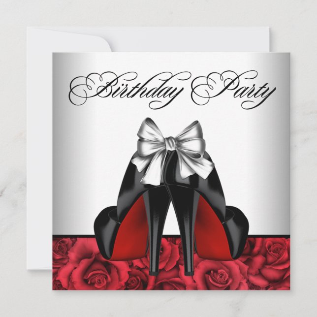 Invitación al cumpleaños de Womans Red Rose High H (Anverso)